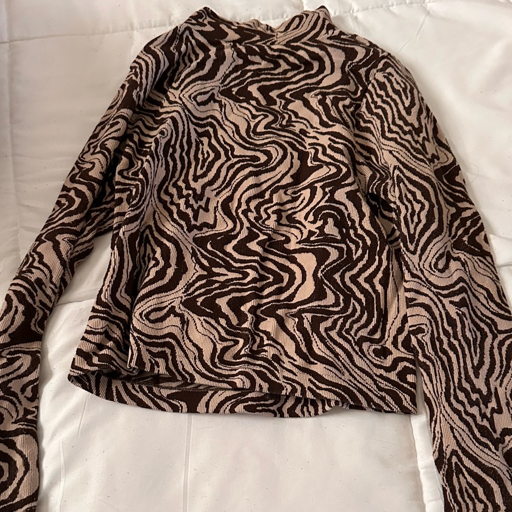 Stradivarius Brown and Cream Patterned Long Sleeve Top